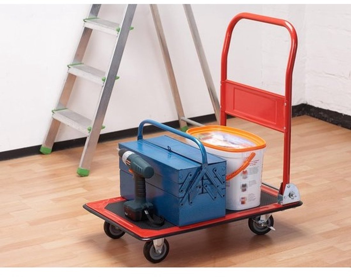 Inklapbare platformwagen - tot 150 kg draagkracht - parkeerrem en zwenkwielen - anti-slip coating - van staal