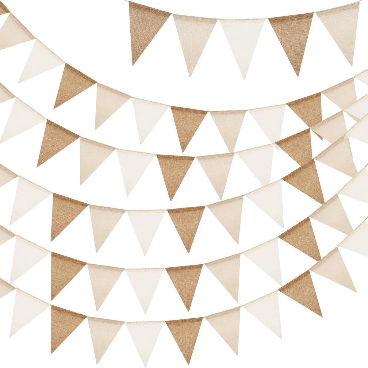 20 m Beige Vlaggetjesslinger - 5 Stuks Jute, 60 Vlaggetjes, Vintage Imitatielinnen Slinger Voor Kinderkamer, Tuin, Feest