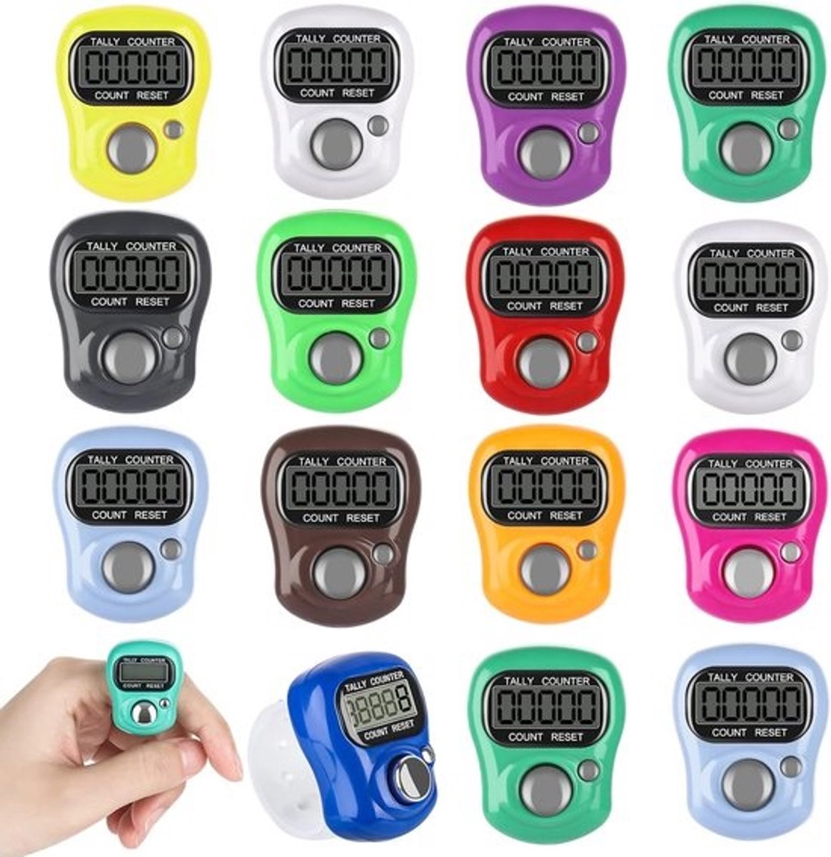 Digitale Vingertellers - Trackers - Activiteiten Tellen - Reset Draaiknop - 15 Stuks - Willekeurige Kleur