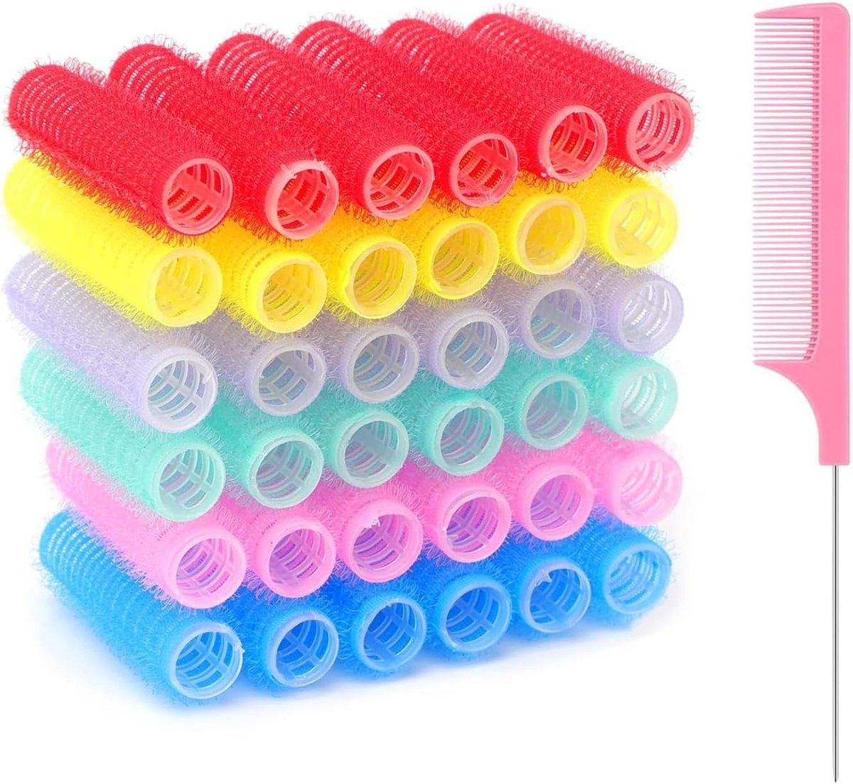 Zelfklevende Haarkrullers Set van 37 Stuks met Staartkam en Stalen Naaldpunt voor Perfecte Krullen en Volume