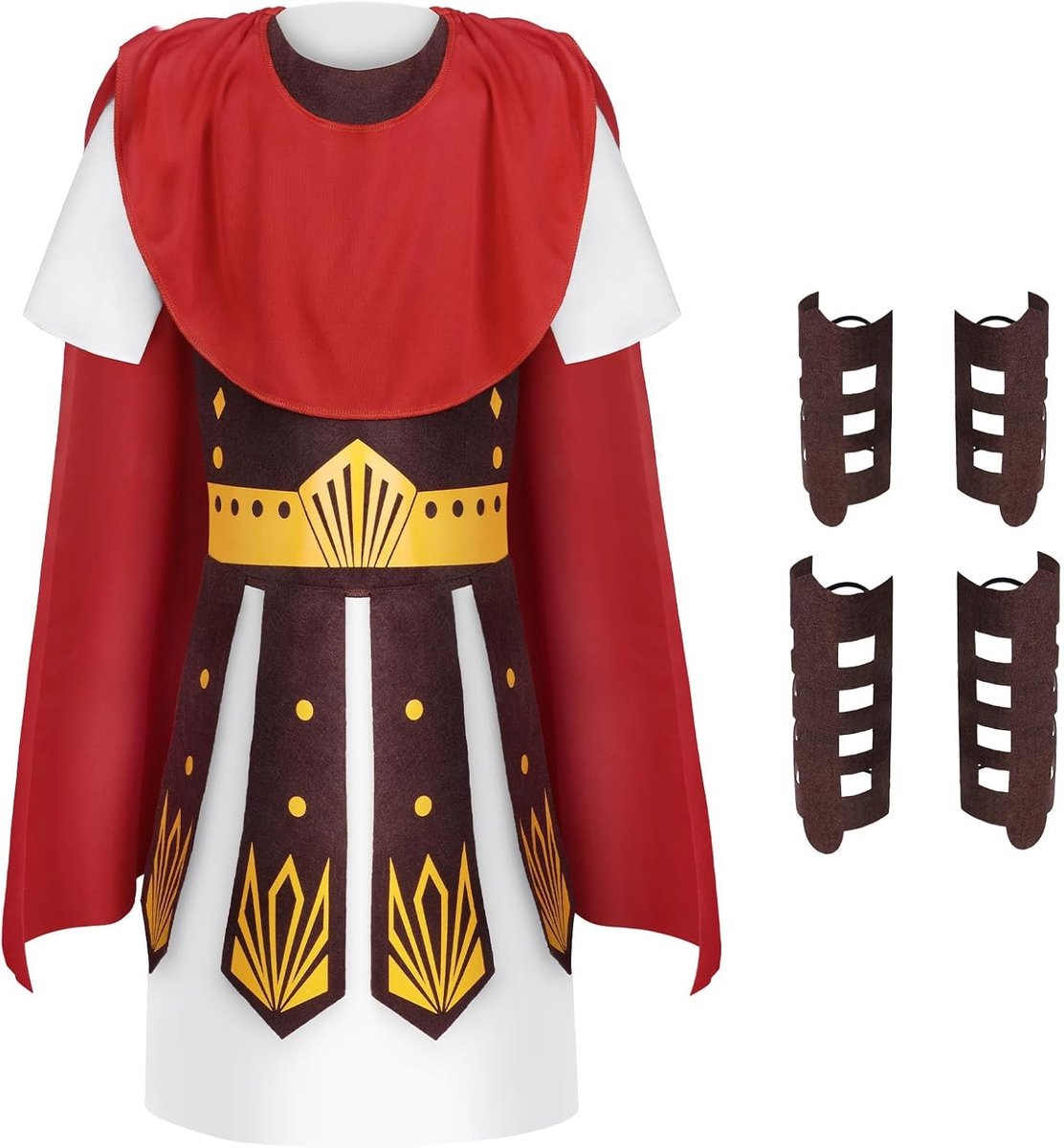 Kinderen Gladiator Kostuum met Tuniek, Bescherming voor Armen en Benen, 5-Delig Kostuum voor Carnaval, Halloween en Themafeesten