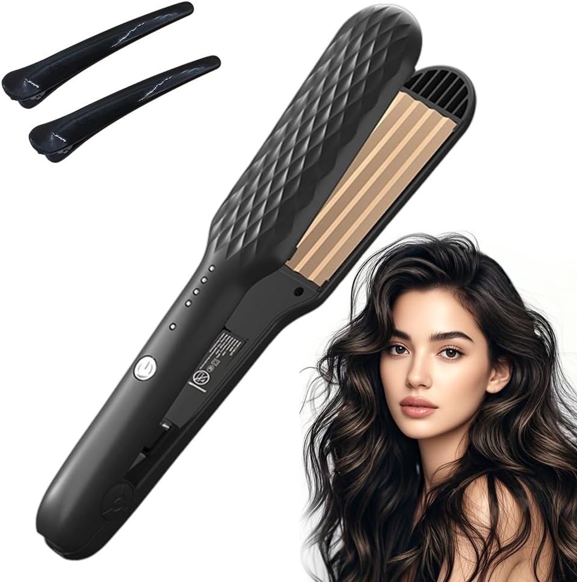 Keramische Crepe Strijker voor Haar met 4 Temperatuurinstellingen, Krullen en Gladmaken voor Volumineuze en Fluffy Hairstijlen