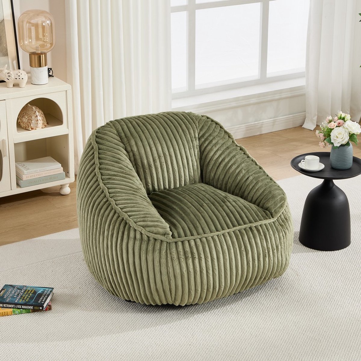 KOMHTOM Zitzak met memory-schuimvulling, gestreepte bubbelpluche, donzig, comfortabel, gezellige bank voor de woonkamer, appartementen en slaapzalen