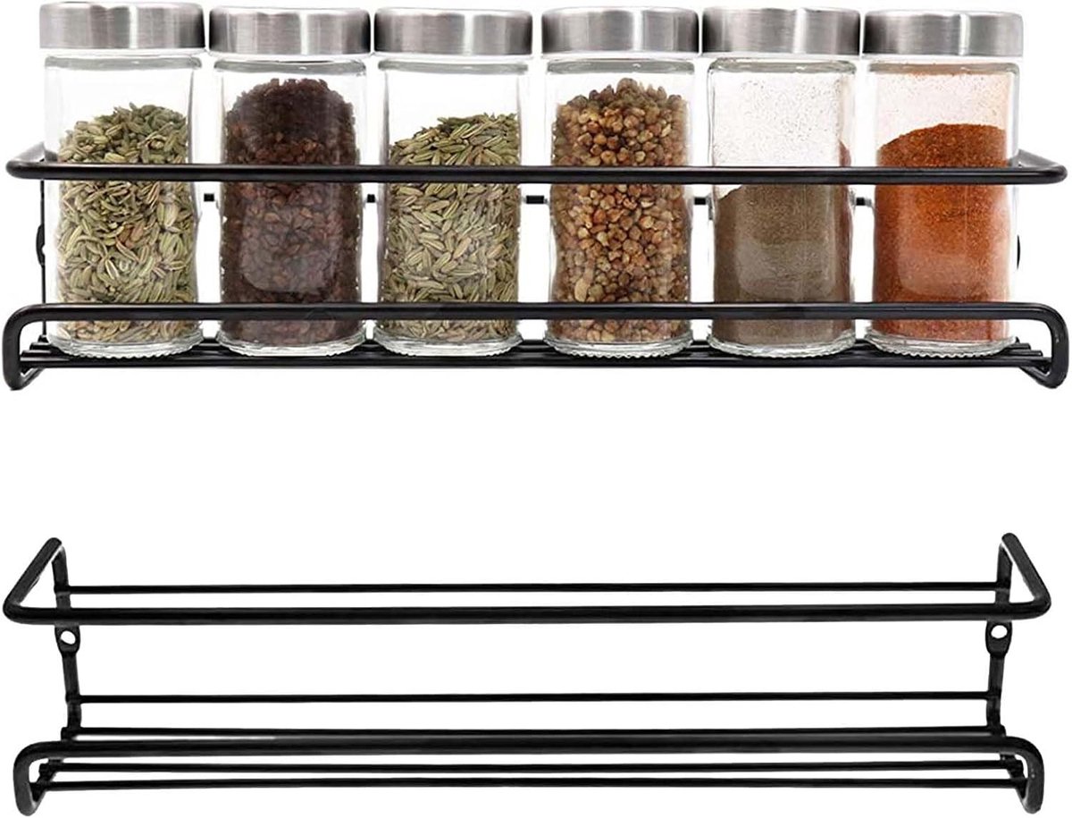Set van 2 Muurplanken voor Kruidenset en Douche, Metalen Hangende Plank zonder Boren, Roestvrij en Ideaal als Keuken- en Wandorganizer