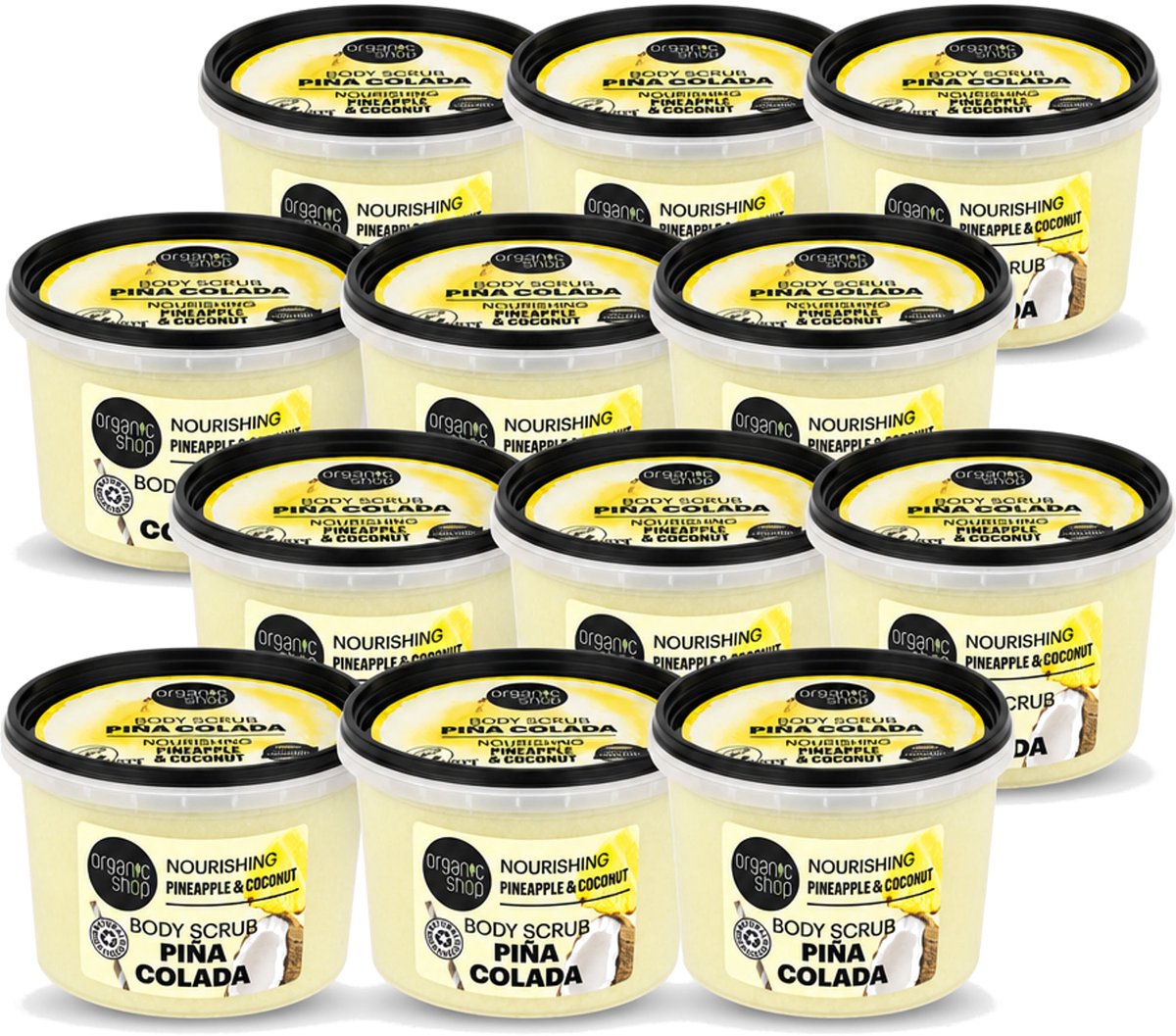 12 x Organic Shop - Body Scrub Pineapple & Coconut - Verfrissend en Voedend - 250 ml - Voordeelverpakking - 12 stuks