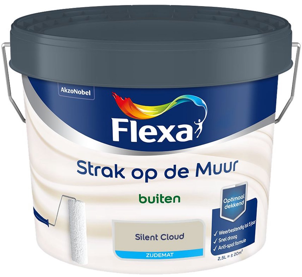 Flexa - Strak Op De Muur Buiten Zijdemat - Silent Cloud - 2,5 L - Kleur Van Het Jaar 2027