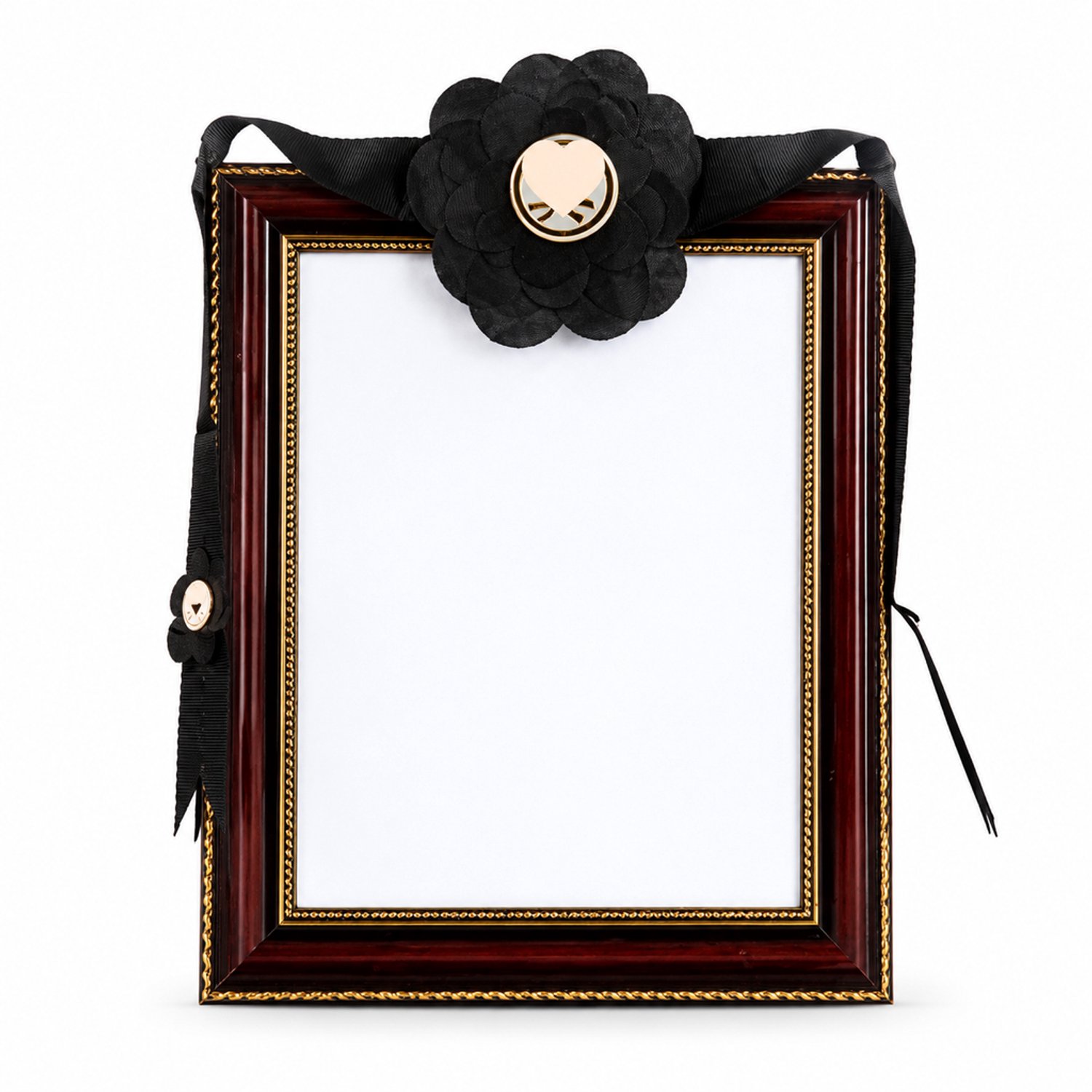 SWGOTA Staande herdenkingsfotolijst 10 inch, 25,4 x 20,3 cm, zwart-rood met zwarte bloem en lintdecoratie