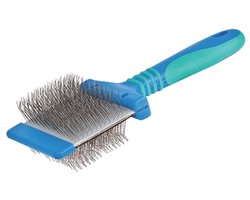 Vivog Borstel Dubbelzijdig Blauw L - Flexibele Pinnen, Ergonomisch Handvat - Voor Honden en Huisdieren