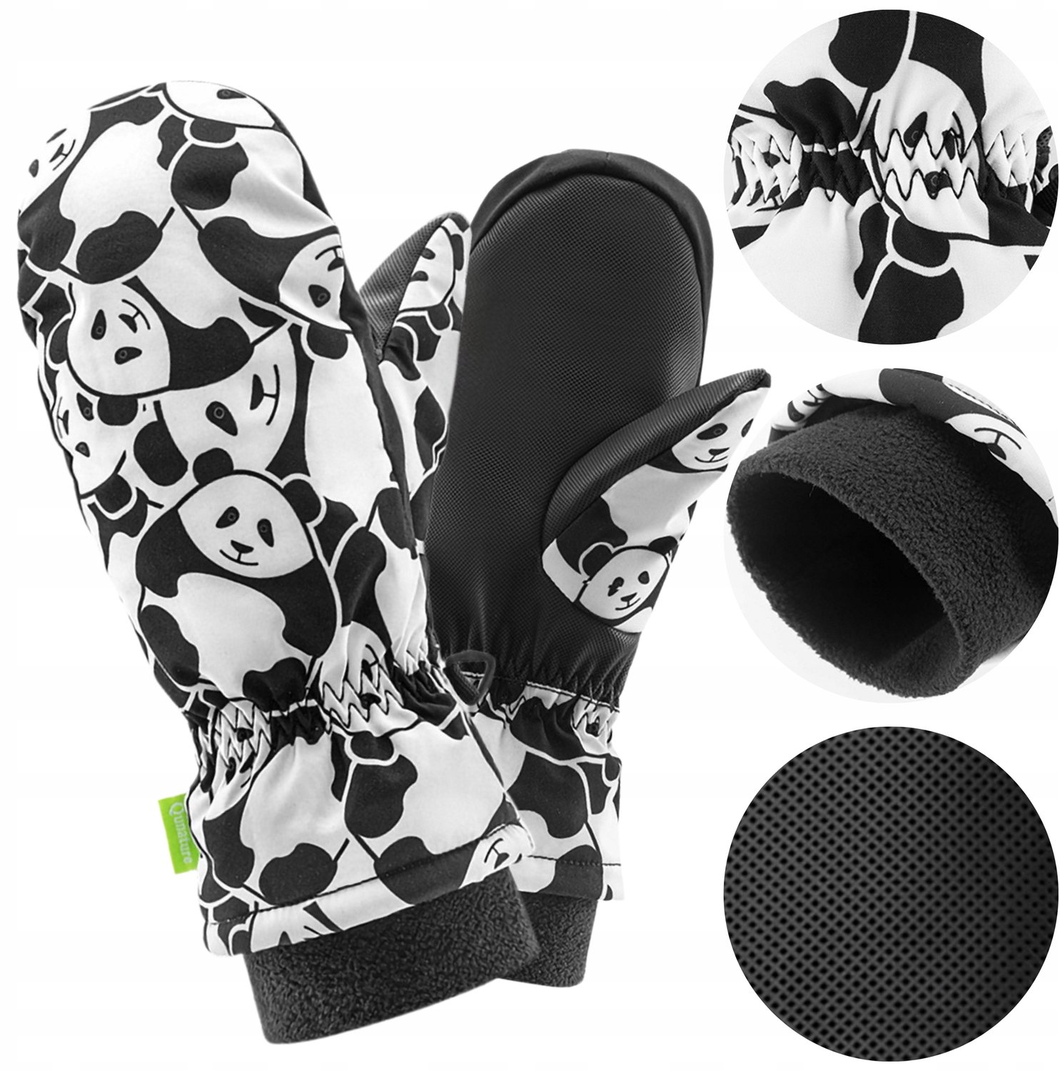QUNATURE Kinder skihandschoenen waterdicht warm panda design Wit