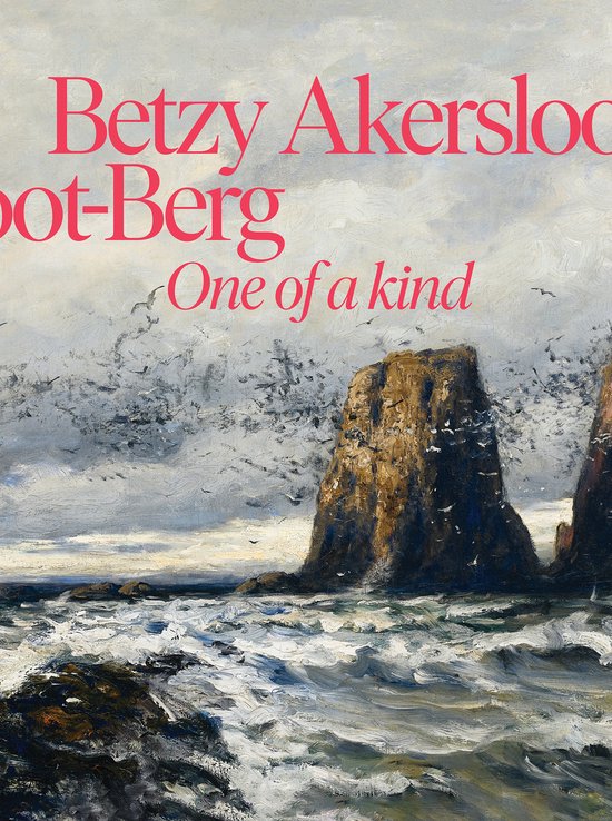 Boekomslag met de tekst 'Betzy Akersloot-Berg', 'oot-Berg' en 'One of a kind' over een schilderij van een rotsachtige kustlijn met veel vogels.