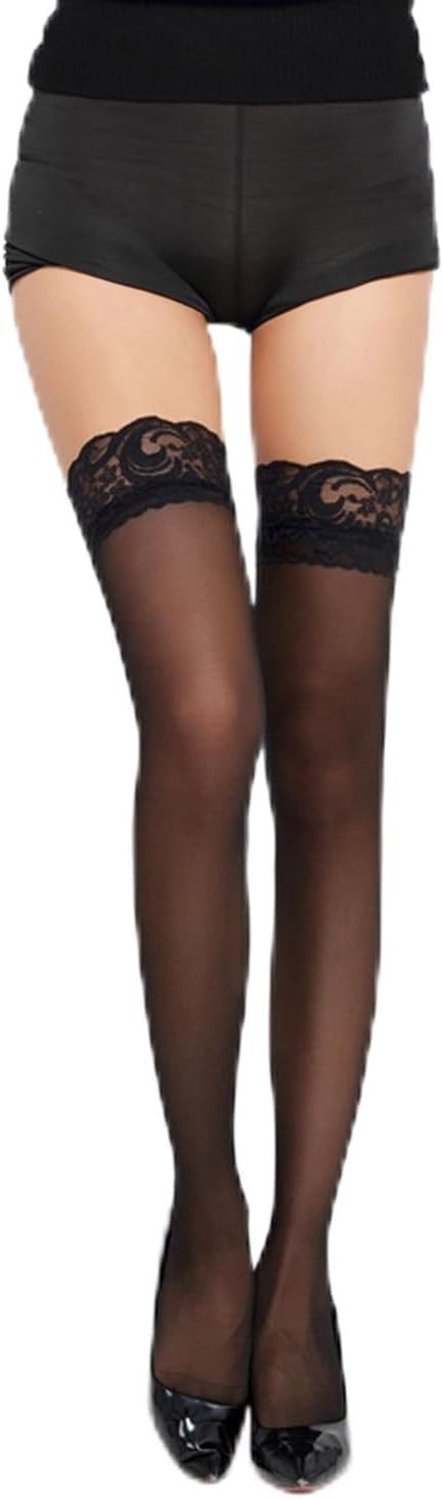 Dames Stay-Up Kousen met Kant, Anti-Slip Siliconestrips, Sexy Bloemmotief en Comfortabele Pasvorm - Wit