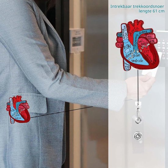 Hartvormige Badgehouder met Retractable Reel en Alligator Clips voor ID Kaarten - Perfect voor Verpleegkundigen, Artsen en Onderwijsprofessionals — afbeelding 4