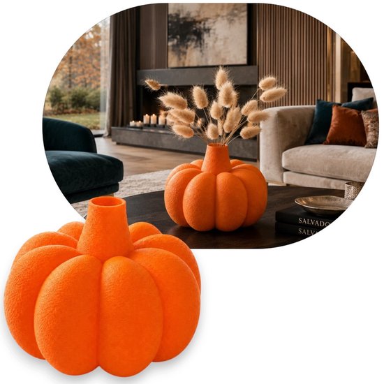 Oranje Pompoen Vaas 12 cm - Droogbloemen Decoratie Herfst Halloween