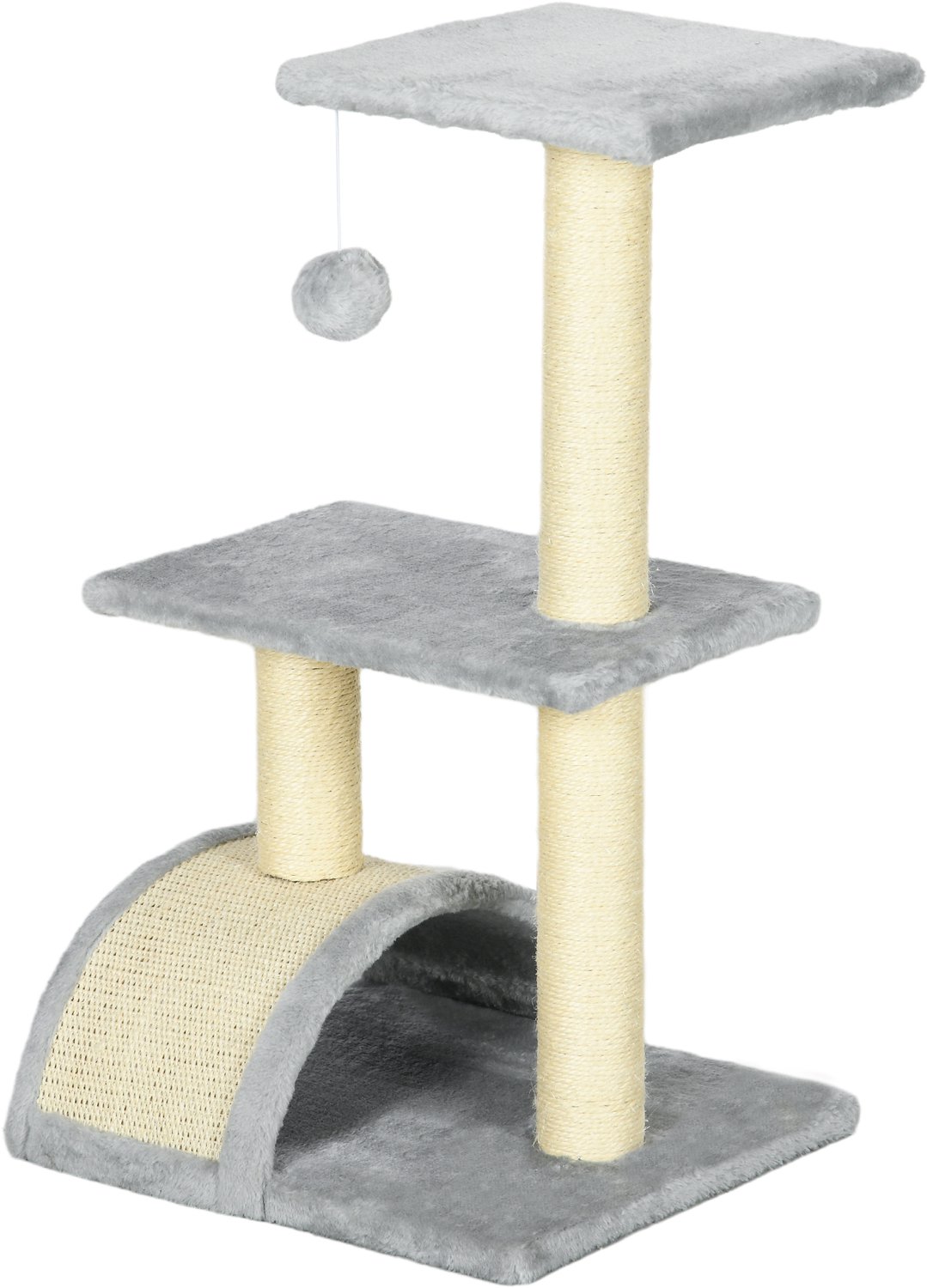 Pawona Krabpaal - Met sisalstammen, krabplank en speelballen - 40 x 35 x 72 cm - Lichtgrijs/Crèmewit