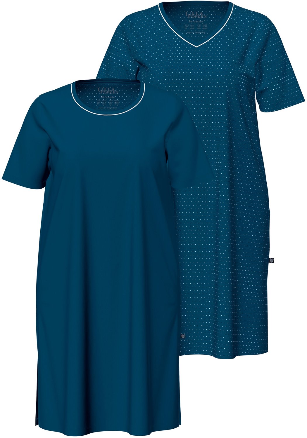 Ulla Popken Dames - Bigshirts set van 2 ronde hals/V-hals korte mouw - Donkerpetrol - Maat 42+