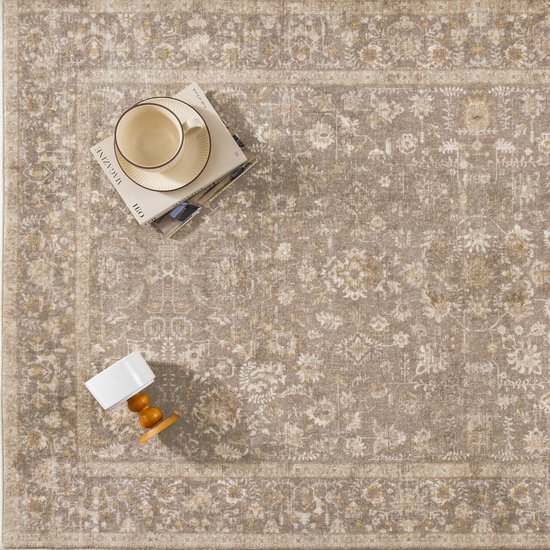 Wasbare Vintage Bloemen Tapijt 120 x 170 cm voor Woonkamer, Slaapkamer en Keuken - Antislip, Boho Stijl, Kort Pool, Donkerbruin, Ideaal voor Binnengebruik — afbeelding 4
