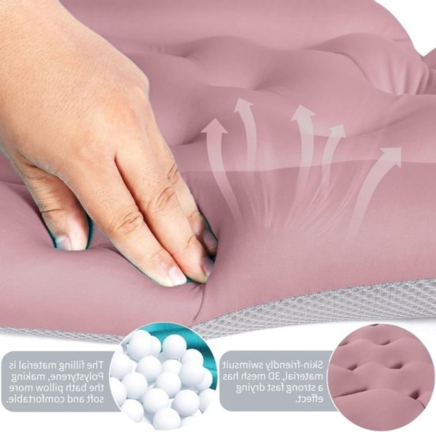ONF3 - Badkussen voor het hele lichaam - Ergonomisch ontwerp - Antislipzuigmat - Roze - Comfortabel badplezier - Nek- en rugondersteuning - Ges...