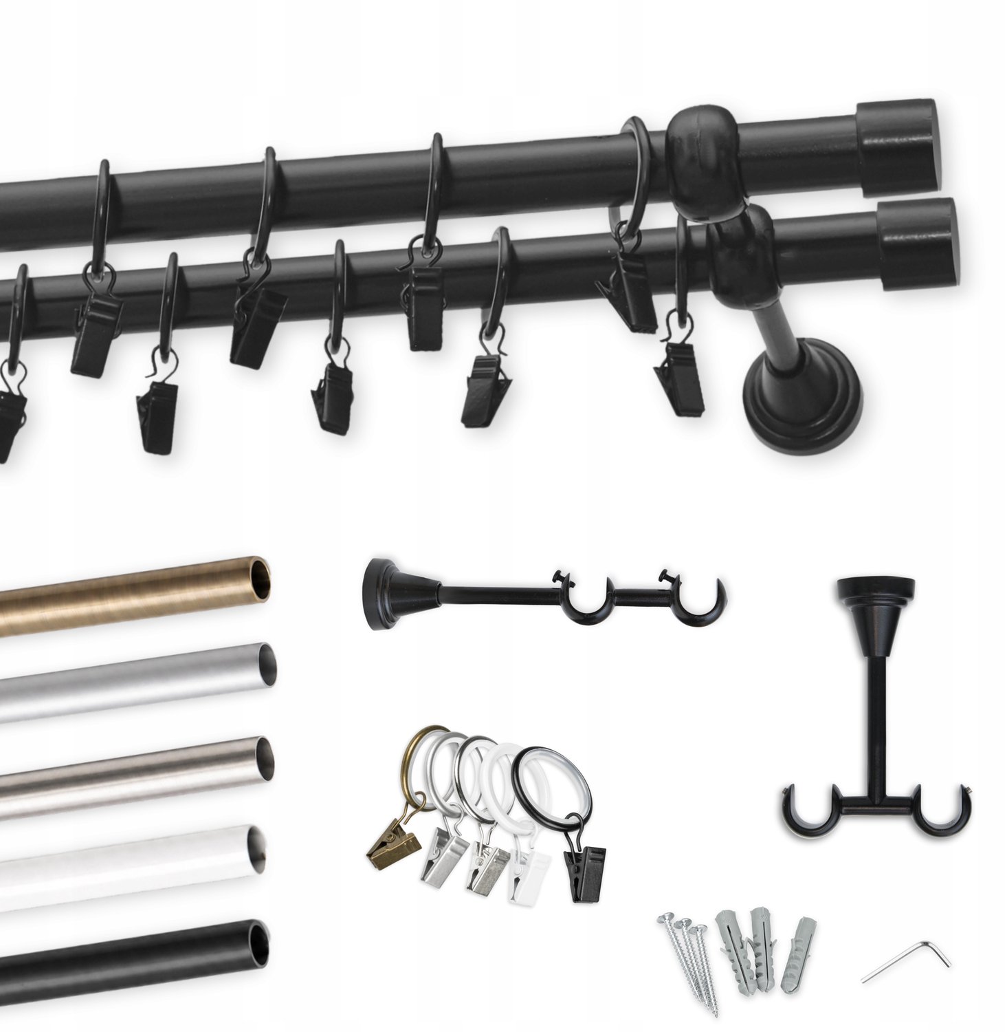 Dubbele Metalen Gordijnroede 150 cm - Stille Wieltjes