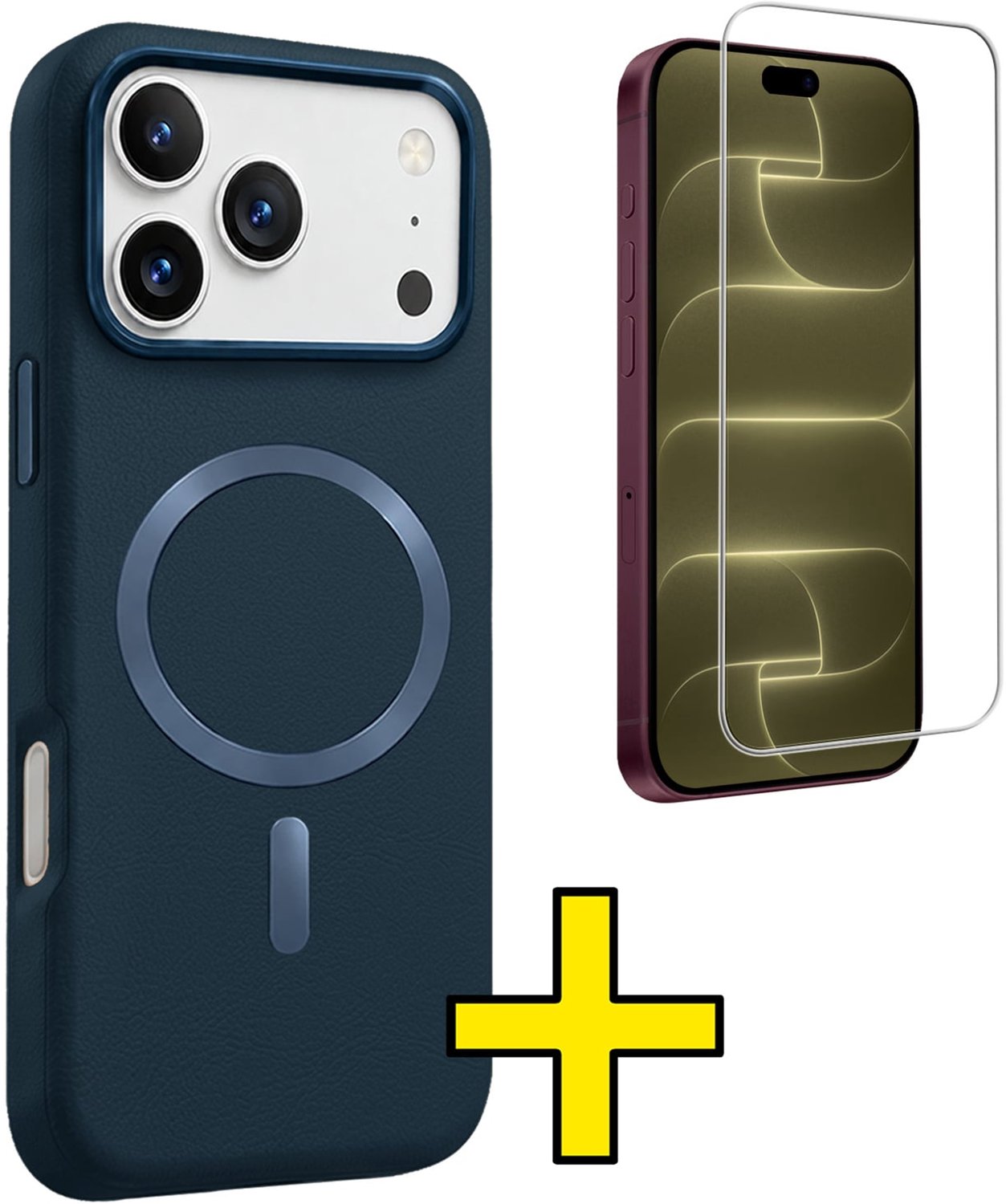 Hoesje - Met Screenprotector - Geschikt voor Apple iPhone 18 Pro - Magsafe Compatible - Leer Look - Sterk & Shockproof - Back Cover - Shock Proof Case - Telefoon Hoes - Telefoonhoesjes - Bruin