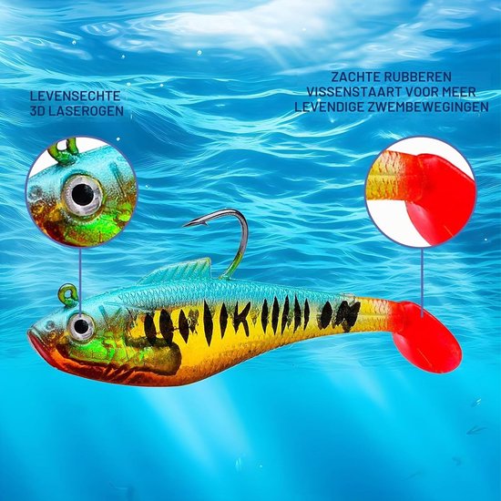 Vijf Rubber Vissersaas met Loodkop voor Forel, Zander en Baars - Paddle Tail voor Zoet en Zout Water (11cm) — afbeelding 4