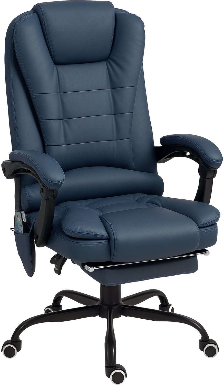 Vinona Bureaustoel met massagefunctie - Met 7 vibratiepunten - In hoogte verstelbaar - Rugleuning verstelbaar tot 155° - Met voetensteun en lendenkussen - 67 x 67 x 111-121 cm - Blauw