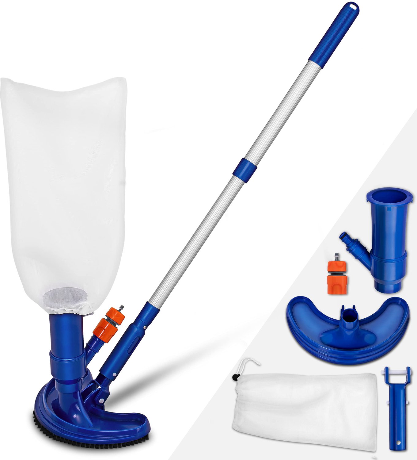 Famanu - Stofzuiger voor zwembad - Houd je zwembad schoon en vrij van vuil - Inclusief bladzak en schuimschuiver - Blauw 1 stuk