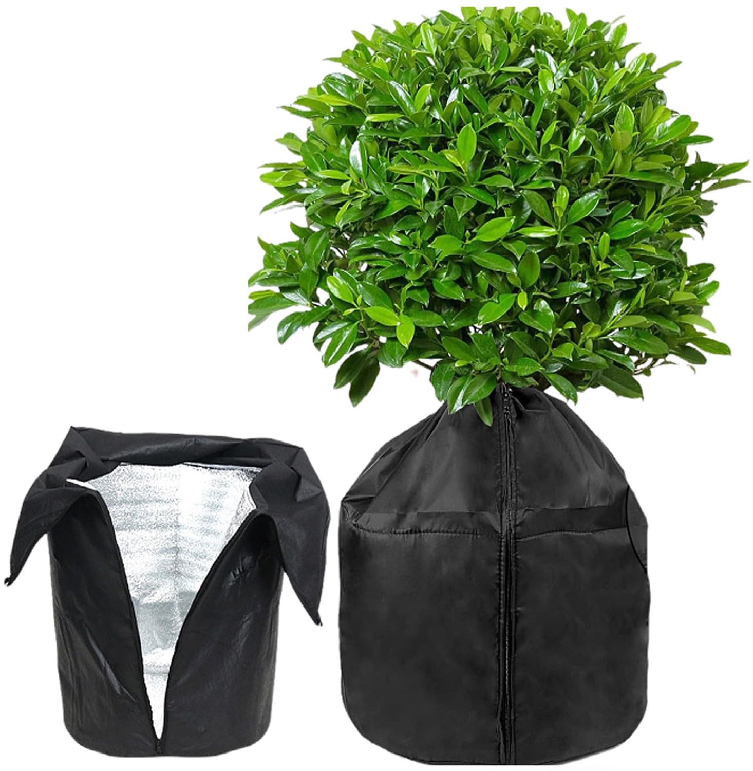Famanu - Thermische Potbeschermer - Beschermt planten tegen vorst - Met trekkoord en ritssluiting - Zwart 1