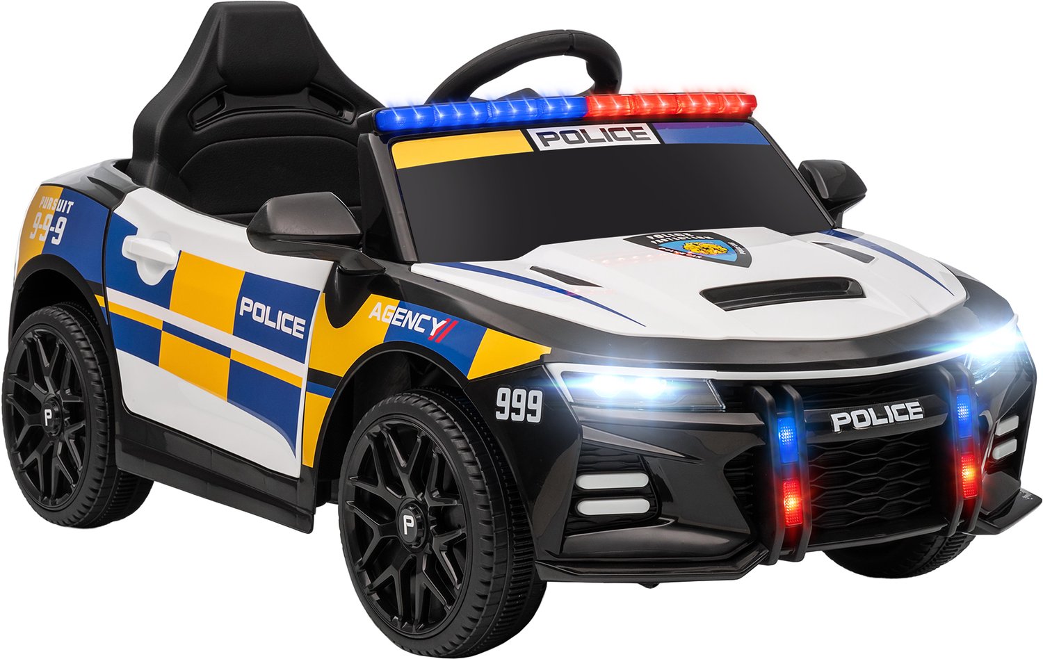 Playon Elektrische Politieauto - Met afstandsbediening, sirene en verlichting - 96 x 60 x 45 cm - Wit
