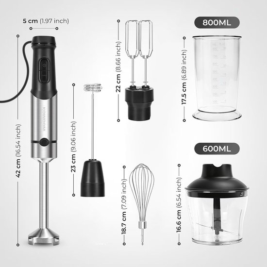 Multifunctionele Handmixer - Grijs - 1000 W - Met 6 Opzetstukken - Voor Koken en Bakken — afbeelding 5