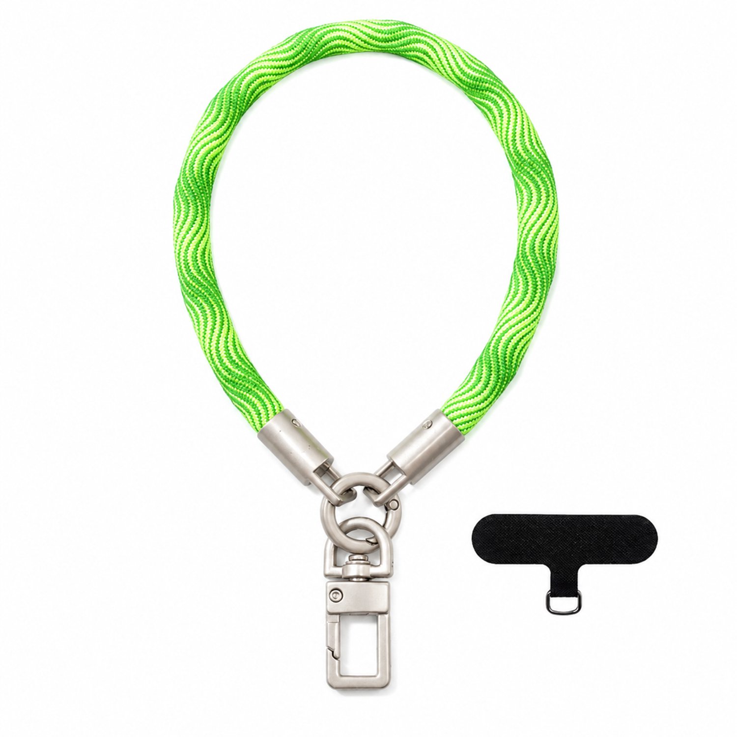 Telefoonkoord voor de pols, 7 mm, groen polyester met metalen sluiting en bevestigingspatch