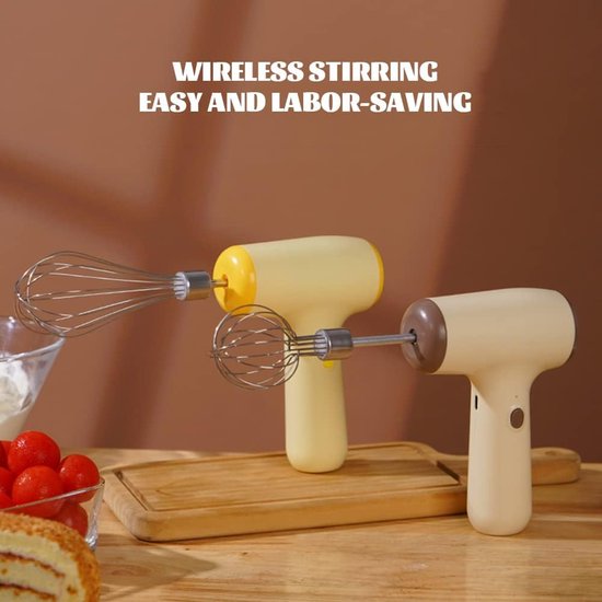 Draadloze elektrische garde, elektrische handmixer keuken handmixer, mini handmixer voor thuis keuken 5 versnellingen beige — afbeelding 3