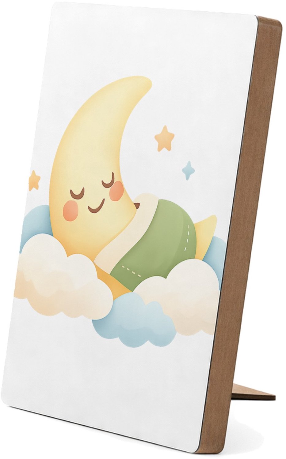 Mr Cadeautjes Glasframe/MDF 12,7 x 17,8 - design Een zachte babykamer-sfeer met een slapende maan en wolkjes | cadeau Wit
