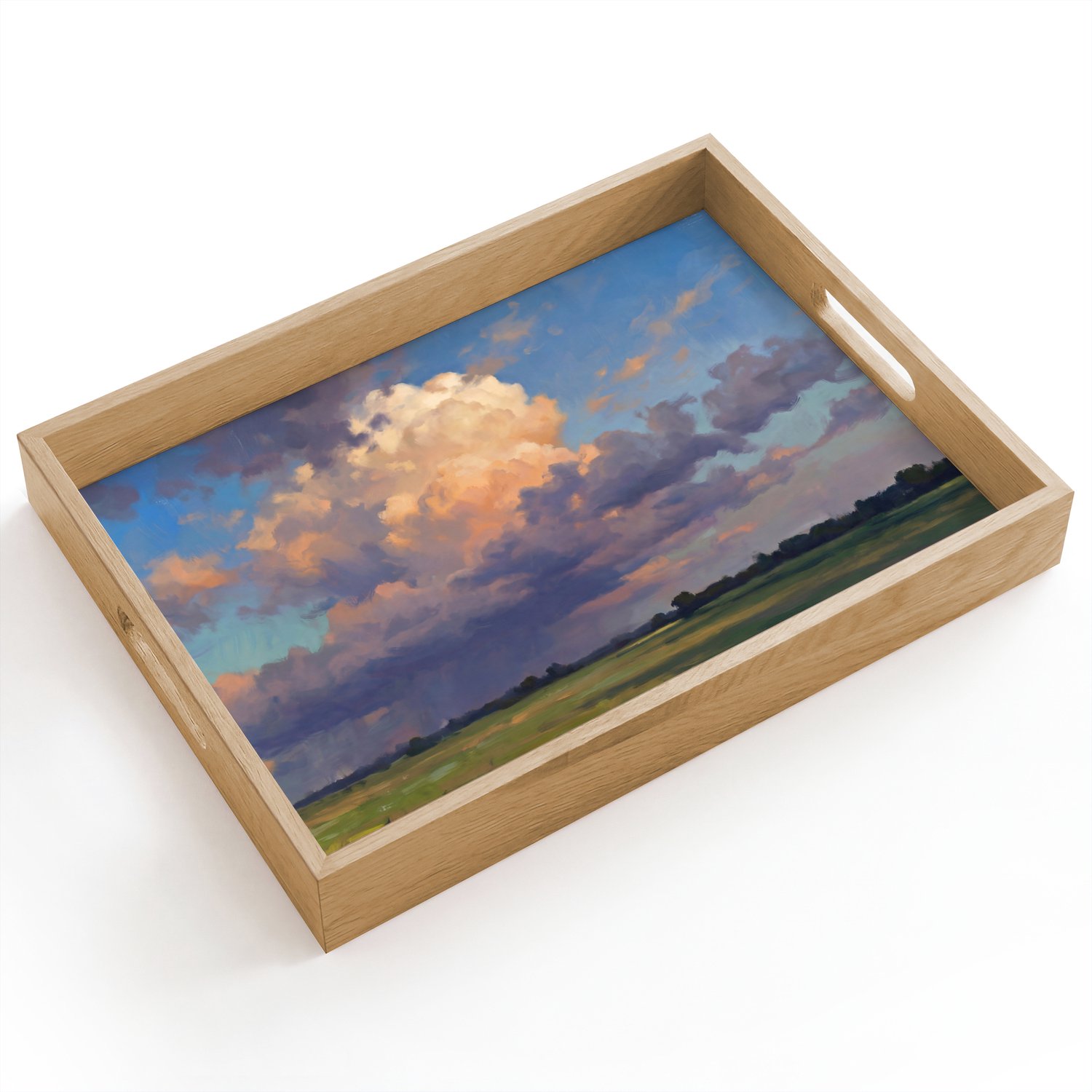 Dienblad hout 40x30 cm - Schootdienblad - Lucht - Wolken - Landschap - Modern - Oranje - Borrelplank rechthoek - Plateau dienbladen