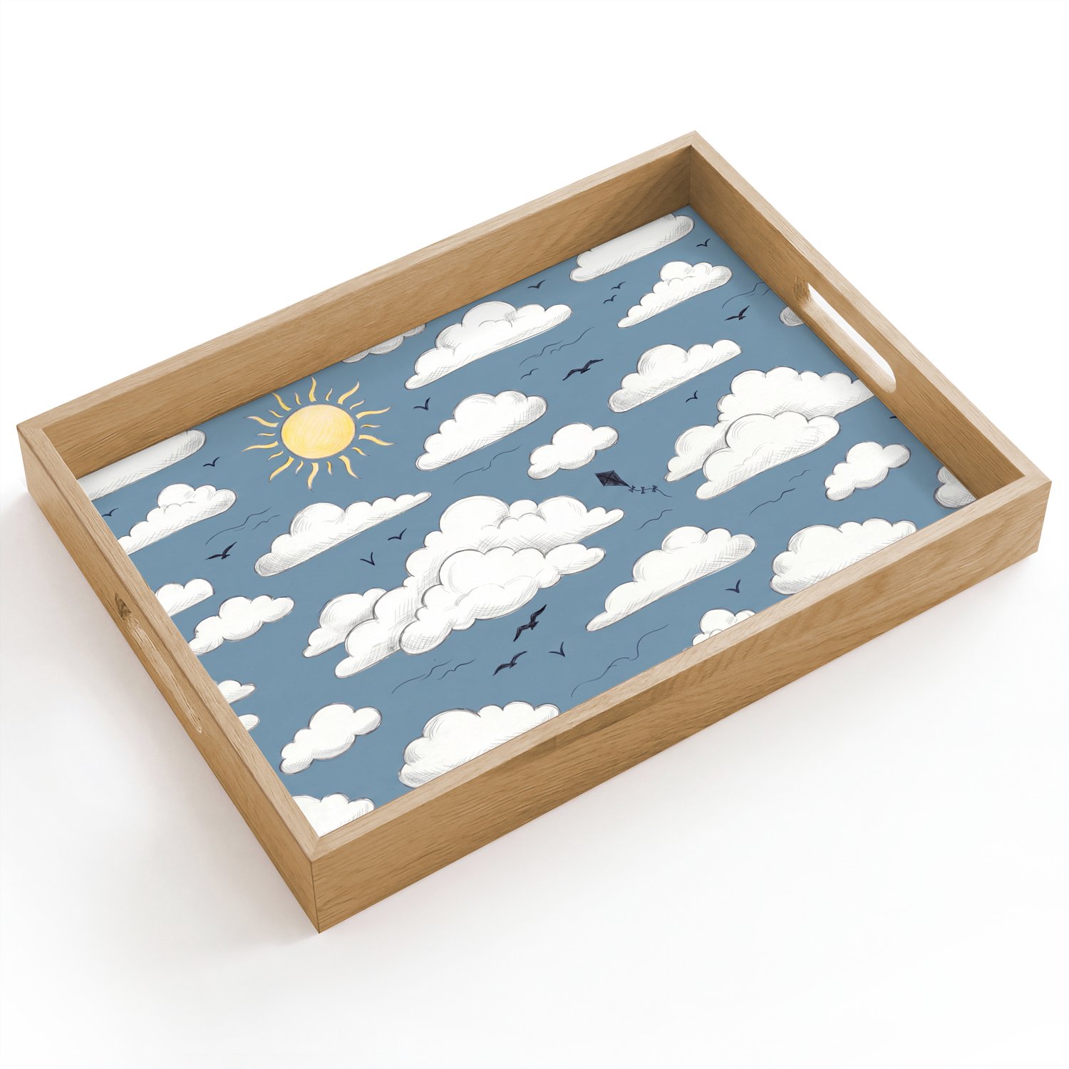 Dienblad hout 40x30 cm - Schootdienblad - Lucht - Zon - Wolken - Natuur - Blauw - Borrelplank rechthoek - Plateau dienbladen