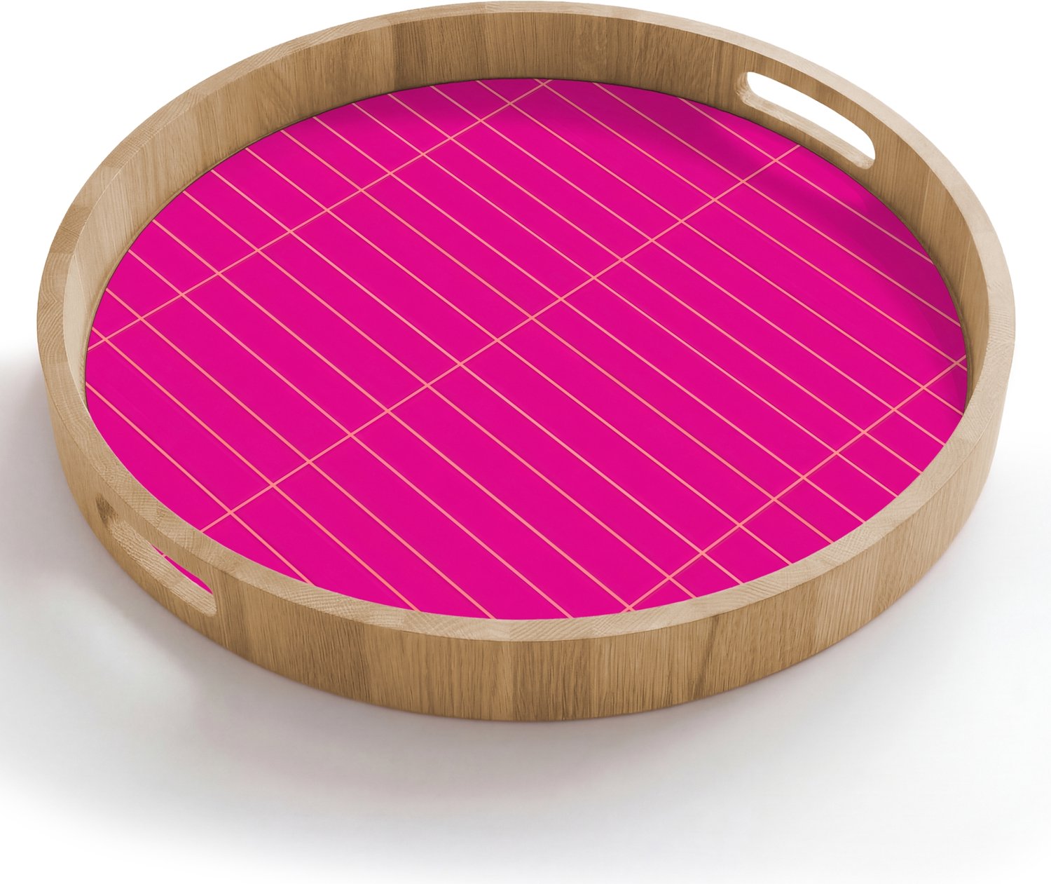 Dienblad rond 50x50 cm - Schootdienblad hout - Patroon - Tegel - Magenta - Roze - Borrelplank rechthoek - Plateau houten dienbladen
