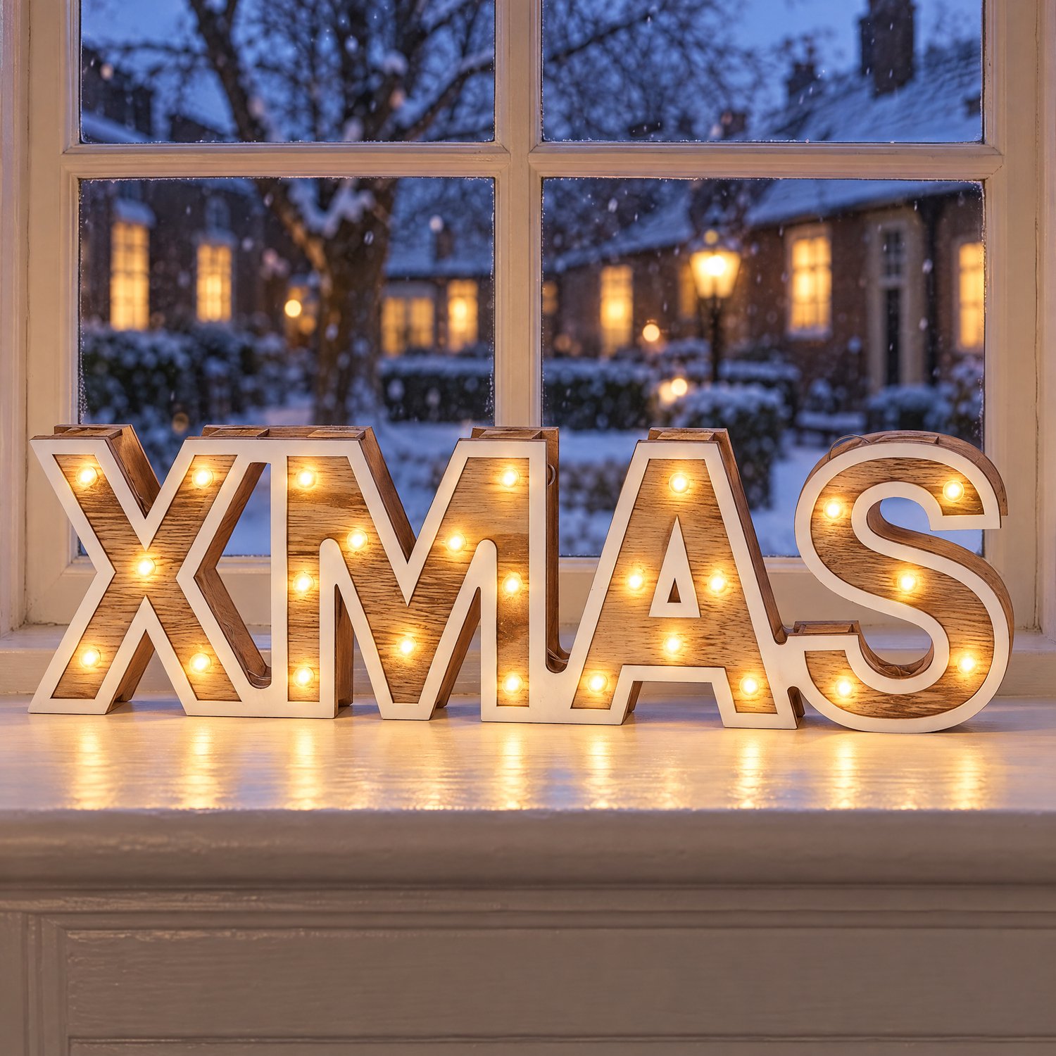 Levano Kerstversiering - Kerstdecoratie voor Binnen - LED Verlichting - Kerstlichtjes op Batterij - Vensterbank Decoratie - Houten Letters - LED Kerstverlichting - Kerstversiering Raam - Xmas Letters - Houten Kerstdecoratie - Kerstlampjes