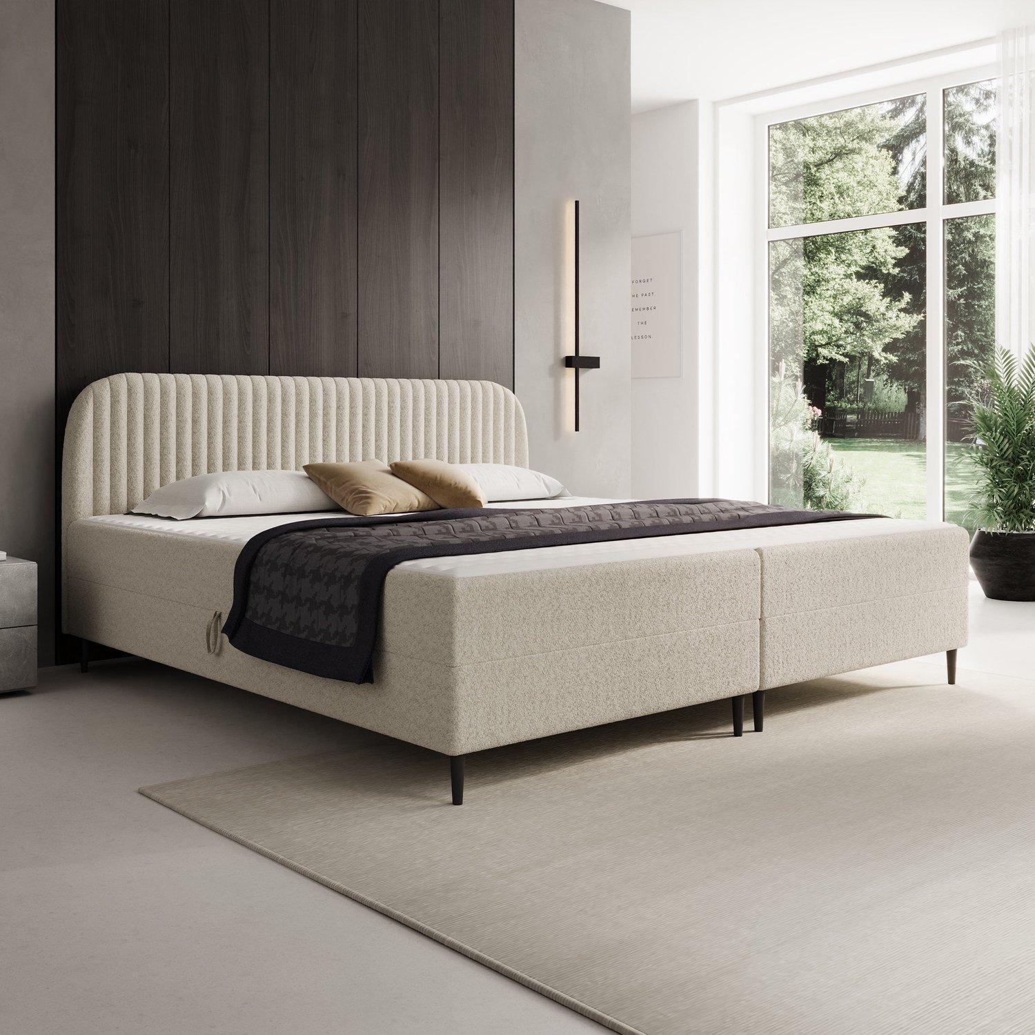 MEUBELLA Bosque - Boxspring met opbergruimte - Teddystof beige - 200x200 cm