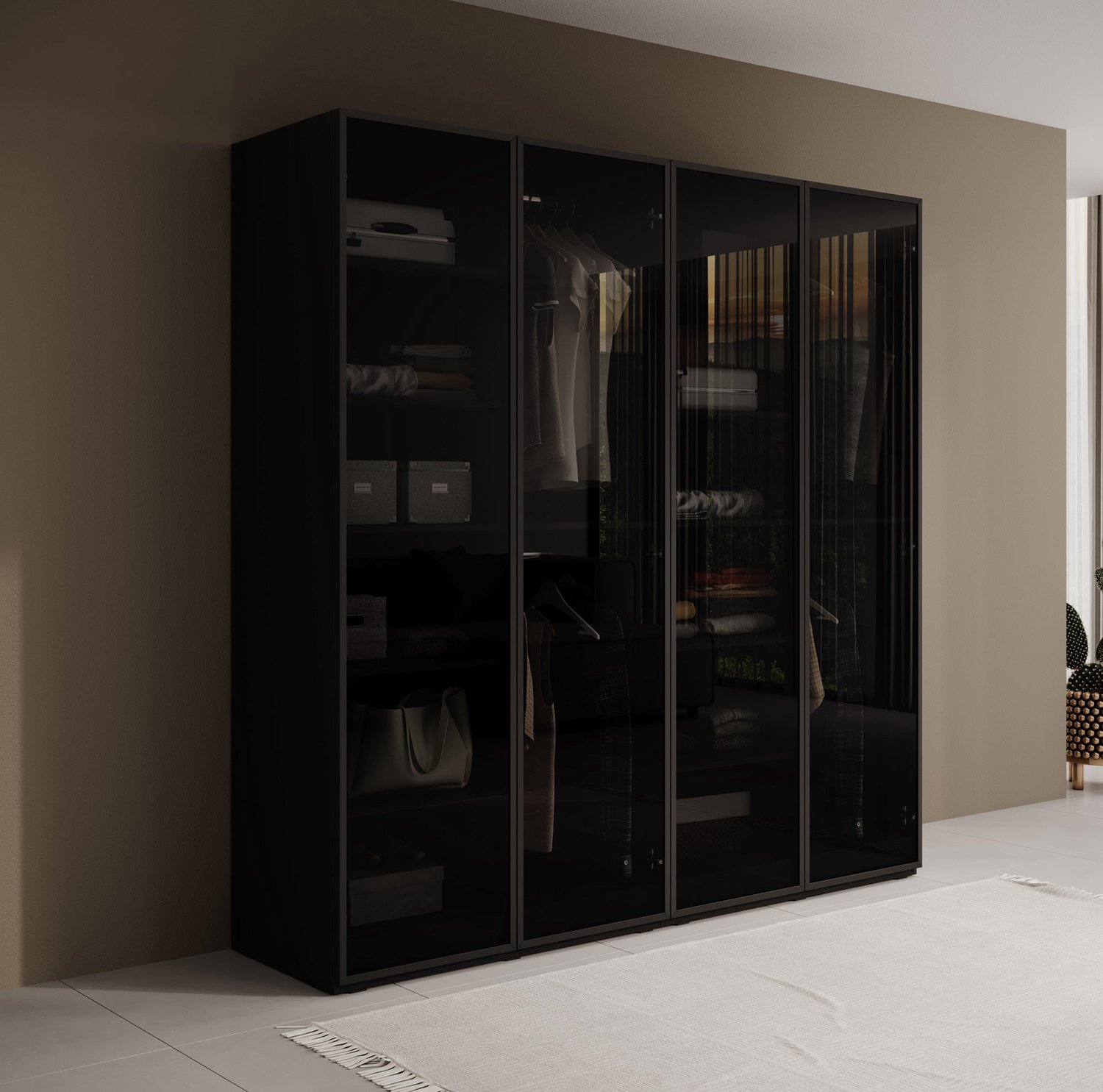 MEUBELLA Kledingkast Shelton - Zwart 1 - 202 cm - Met glas