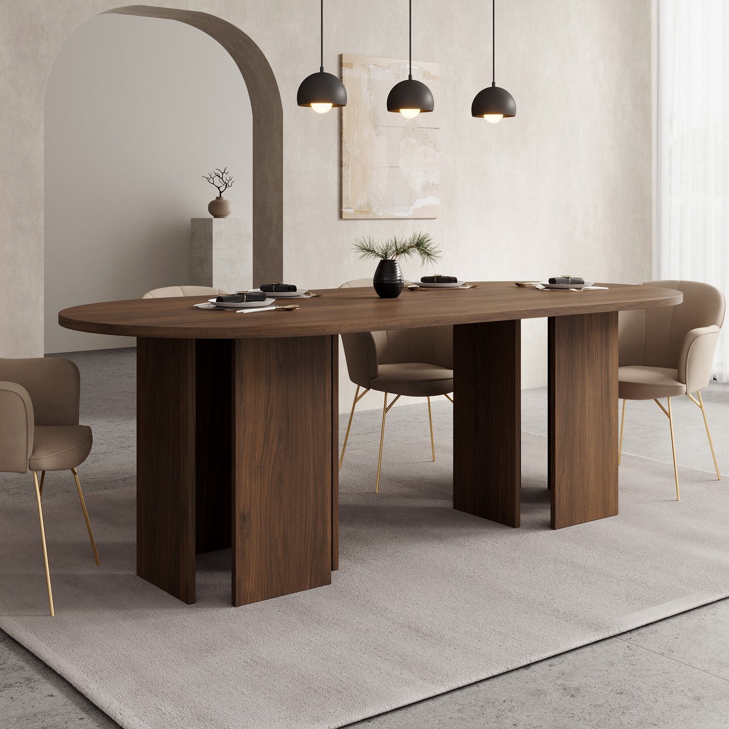 MEUBELLA Yavero - Eetkamertafel ovaal - Walnoot - 220x100x75 cm Bruin