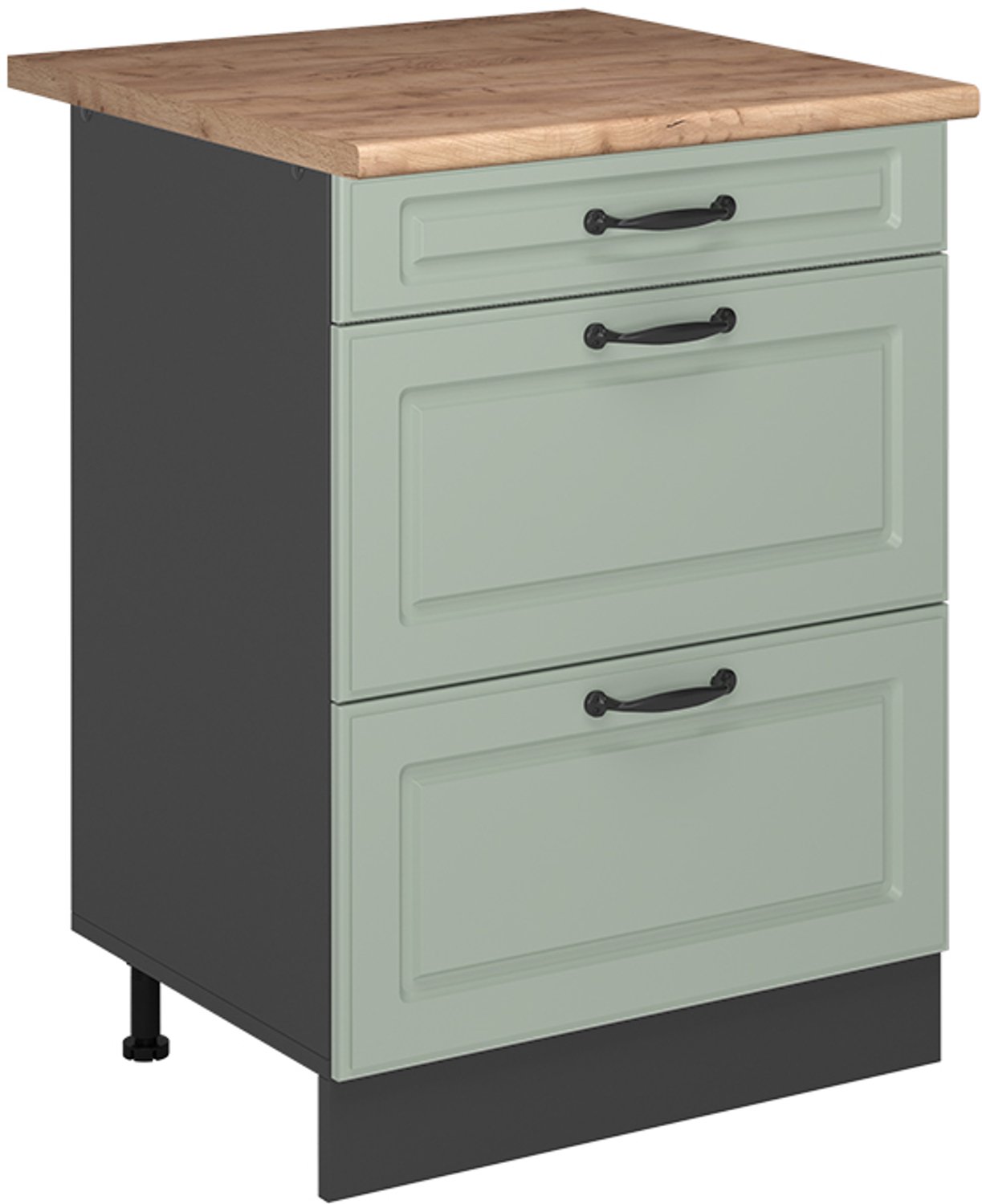 Vicco Keukenonderkast R-Line, Mint landelijk/Antraciet, 60 cm met laden goudkleurig eiken werkblad
