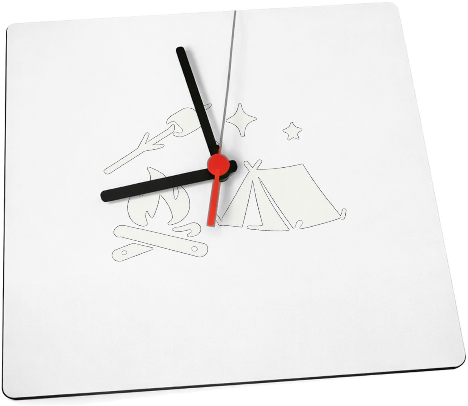 Mr Cadeautjes Klok 19 x 19 - design Minimalistische buitenhumor met een avondvuur-thema | cadeau Wit