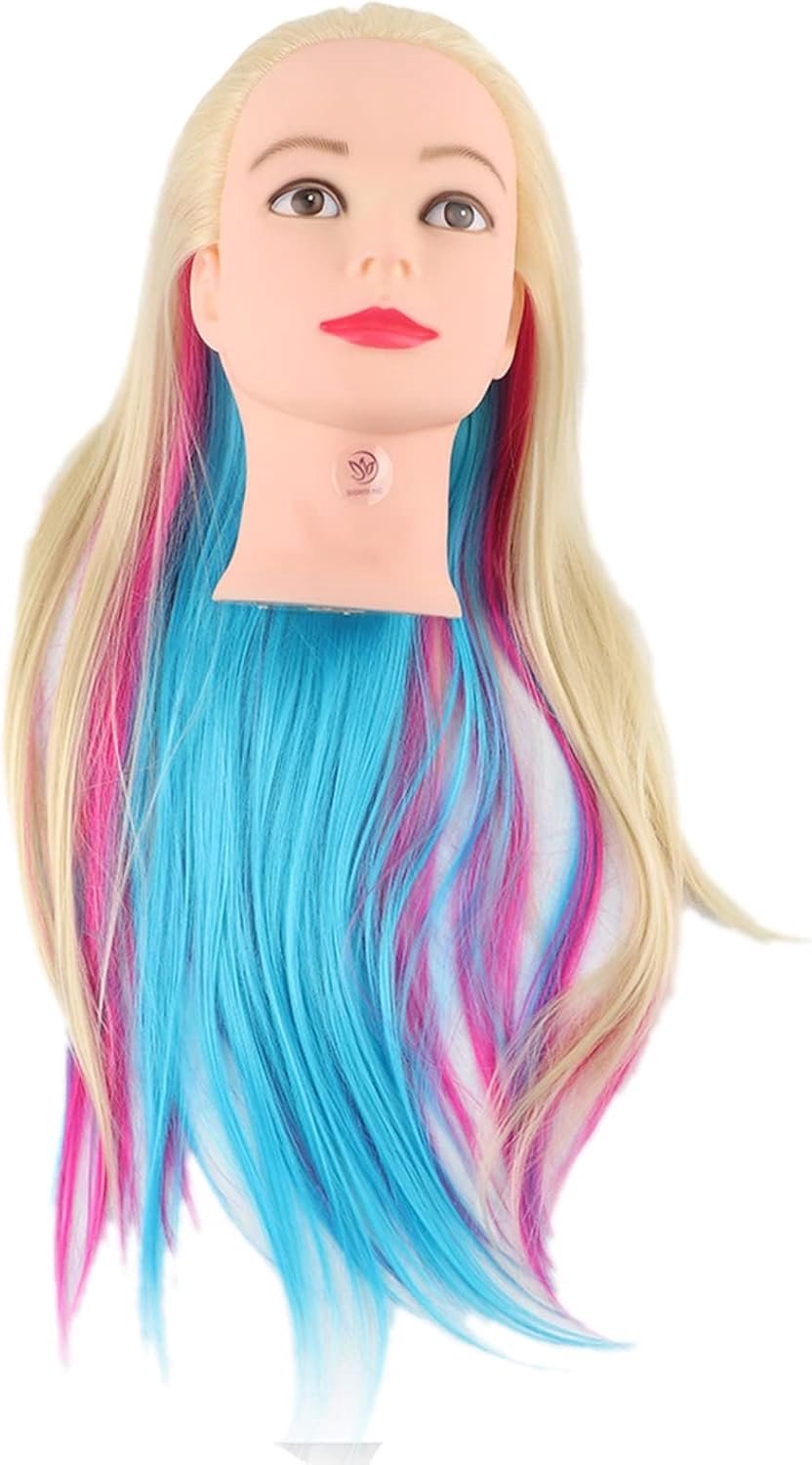 66 cm oefenhoofd kappershoofd, poppenhoofd, synthetisch, kleurrijk haar, make-uphoofd, trainingshoofd, pruikhoofd met een kam (wit)