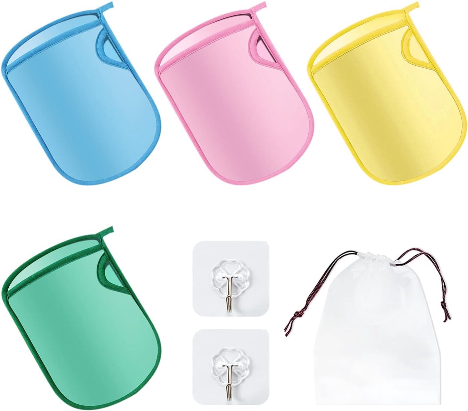 4 Bath Gloves, Super Soft and Peeling with Hooks and Storage Bags, Bath Gloves, Painless, Suitable for Adults and Children