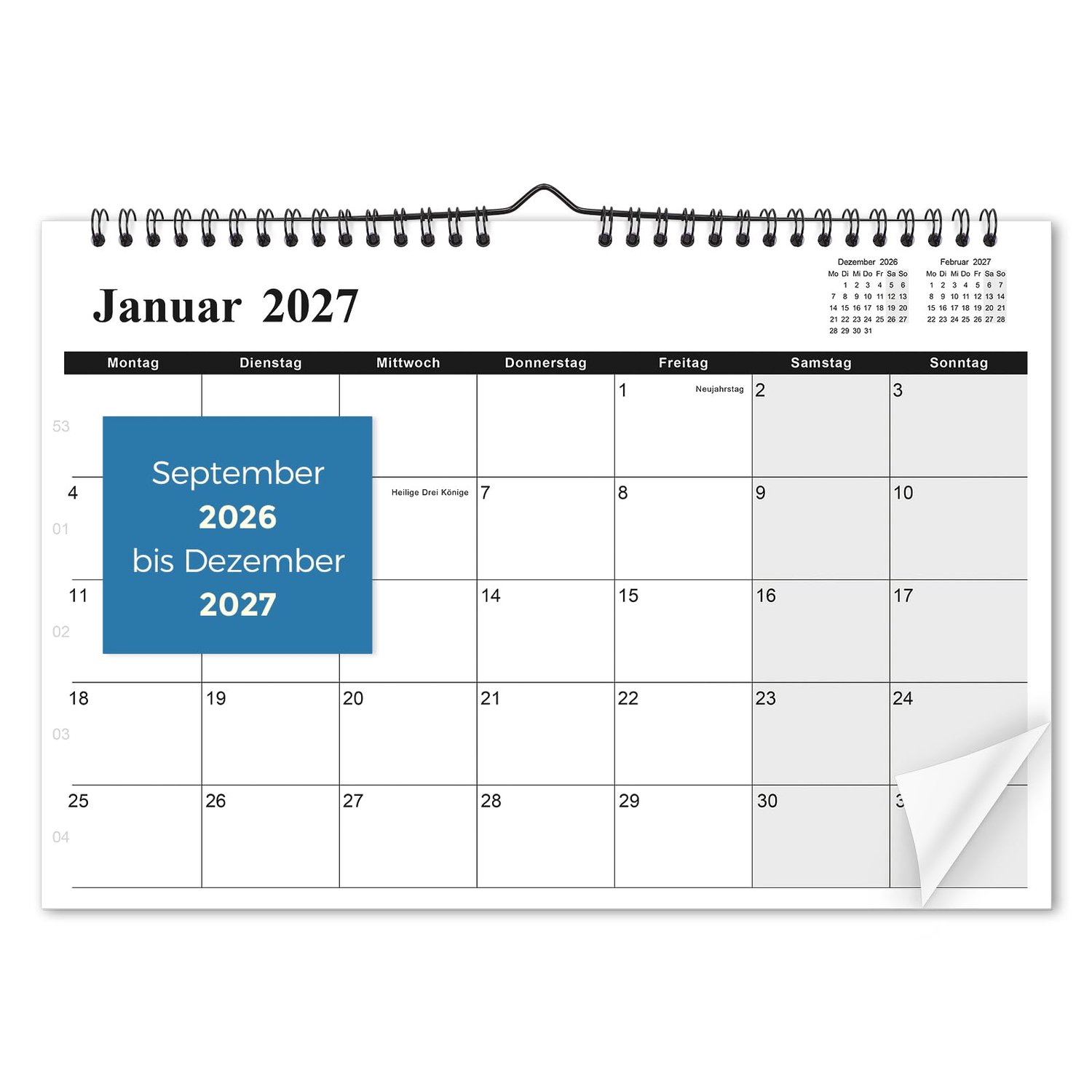 SKYDUE Kalender 2027, maandkalender 2027, wandkalender voor thuis en op kantoor, 18 maanden, wandkalender A4 liggend - ShopVlot