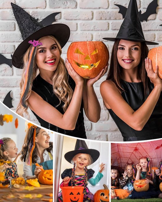 4 stuks Halloween-haarverlengingsclips, geschikt voor glad haar, pompoen-vleermuis-meisjeshaaraccessoires, kleurrijke pruiken, geschikt voor feestverkleedpartijen — afbeelding 2
