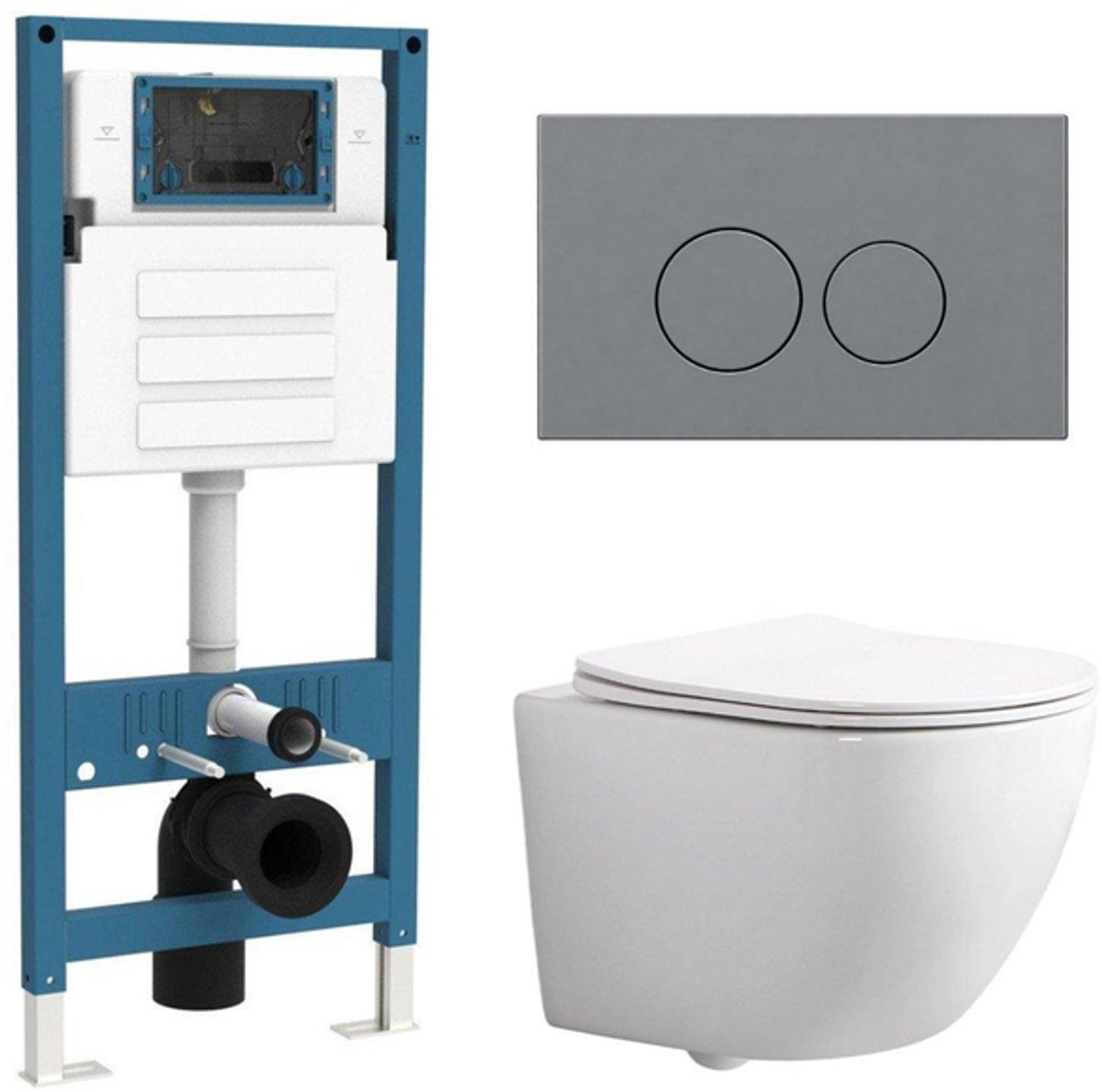 QeramiQ Dely Swirl Compact Toiletset - inbouwreservoir QeramiQ flush - slim zitting - kunststof bedieningsplaat licht grijs - ronde knoppen - glans wit