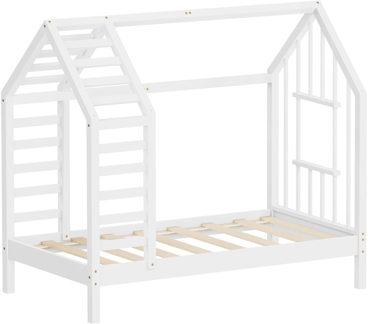 ml-design Kinderbed 70 x 140 cm met lattenbodem, huisbed met dak en raam, robuust bedframe van massief grenenhout, montessoribed voor meisjes en jongens belastbaar tot 80 kg, houten peuterbed met een eenvoudige montage voor de slaapkamer, wit