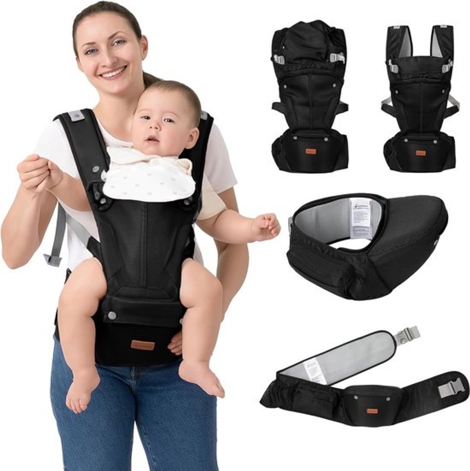 Ergonomische 6-in-1 babydraagzak - Met heupzitje - Voor pasgeborenen tot peuters