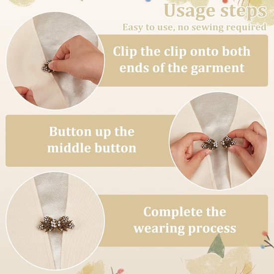 4 stuks retro trui clips antiek brons strass bloemen diamant cardigan kraag clip metalen sjaal clips cape cape sluiting — afbeelding 2