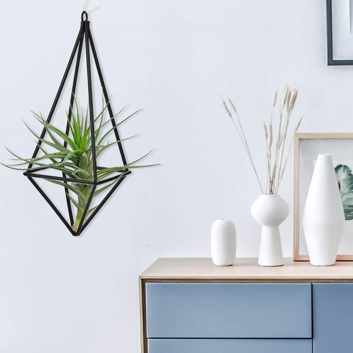 Luchtplantenhouder Stijlvol Vierzijdig Ophangrek voor Woondecoratie Perfect voor Woonkamer Balkon Binnenplaats Zwart of Goud 19 Cm (BLACK)